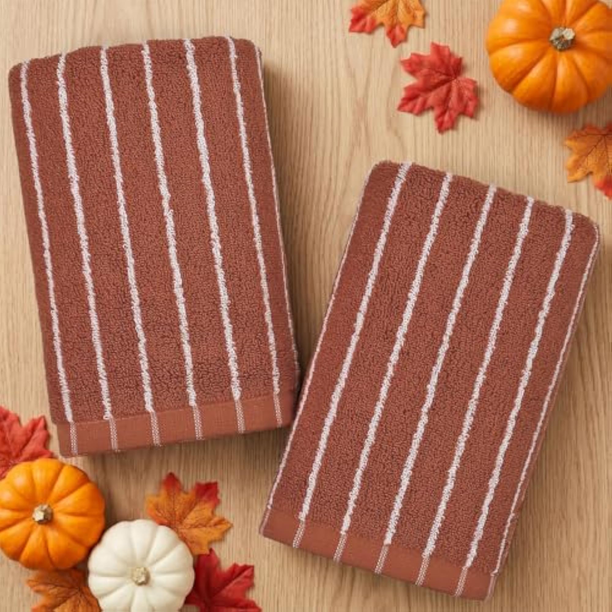 2-Piece Terracotta Striped Hand Towels for Fall